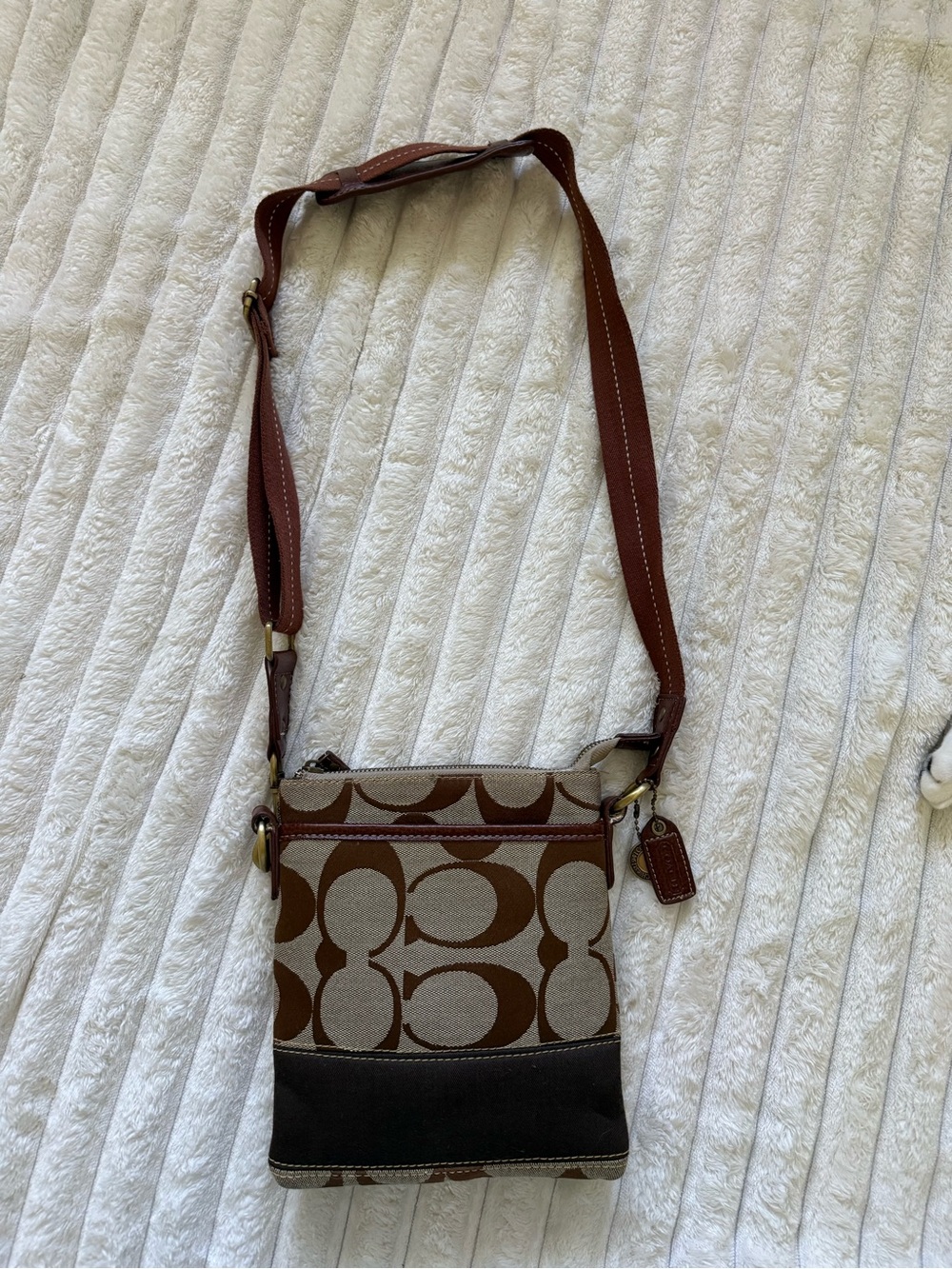 Coach Brown Signature Canvas Crossbody with Dark Brown Trim